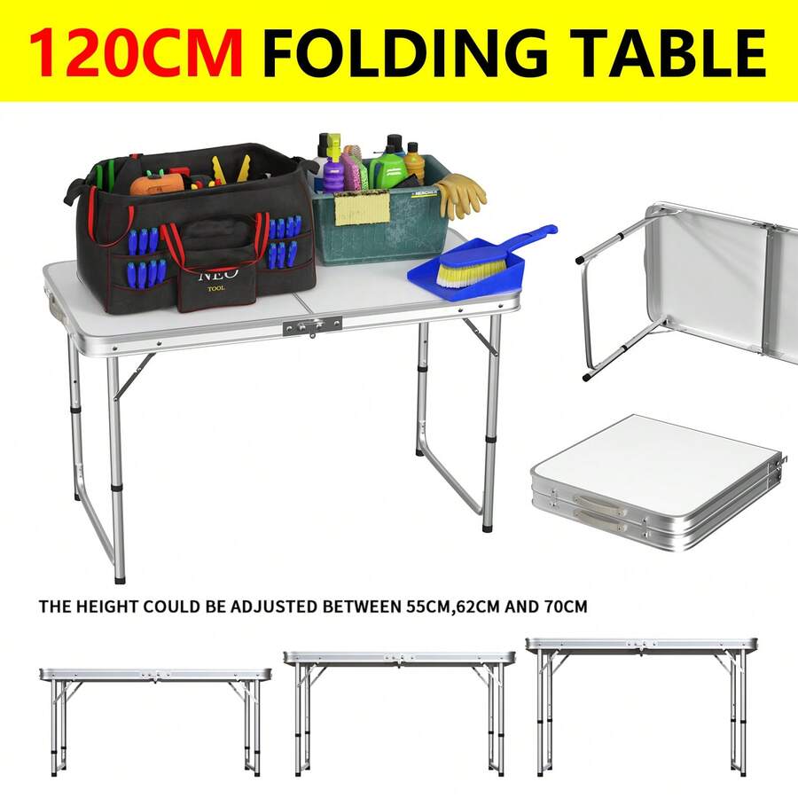HSHa 2ft/2.5ft/3ft/4ft Folding Table, Aluminum Foldable Rectangle Camping Table, Portable Adjustable Garden Furniture, Outdoor Picnic Travel Table, Kitchen Work Table