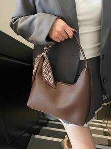 极简主义女士单肩包、手提包、优质腋下包、月牙包、附赠围巾、适合办公室、工作、通勤、购物 - 咖啡棕 - 查看 5