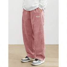 Men's Solid Color Casual Everyday Trousers Men's Streetwear Pants, Boy Friend Gifts, Back To School - 粉色 - 查看 1