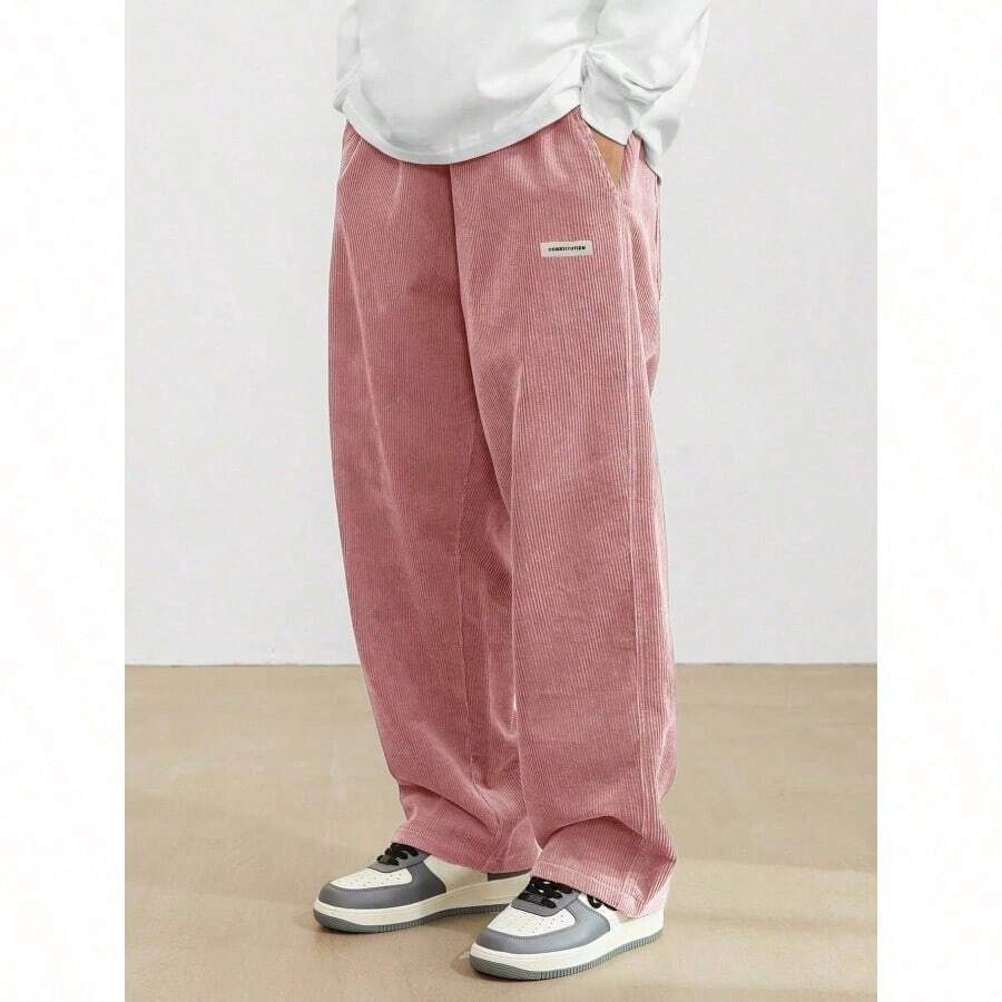 Men's Solid Color Casual Everyday Trousers Men's Streetwear Pants, Boy Friend Gifts, Back To School - 粉色 - 查看 1