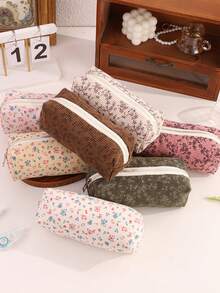 1 Peça Estojo de Lápis de Veludo Floral, Suprimentos Escolares, Bolsa de Armazenamento de Papelaria de Grande Capacidade e Simples