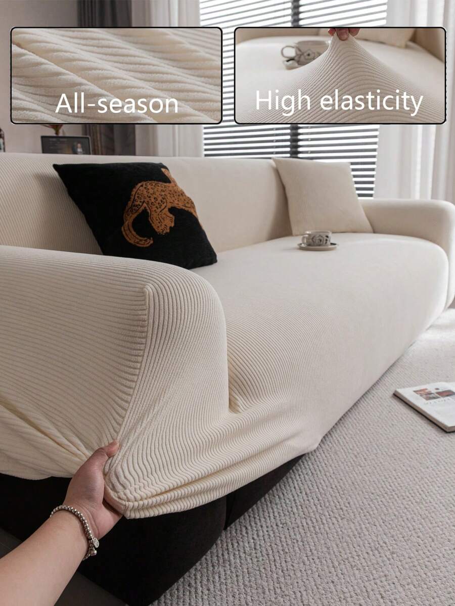 1 件经典米色沙发套，高弹性，防尘防污，可机洗/手洗家具保护套，适合日常使用，适合 3/4 座沙发（多种尺寸可选），秋季装饰，秋季装饰，房间装饰
