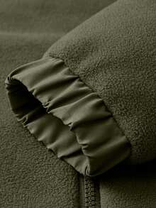 Men's Stand Up Collar Fleece Jacket, Portable Zipper Pocket And Elastic Cuffs Design, Thick Fleece Warm Jacket, Comfortable And Simple To Wear. - Army Green - View 7