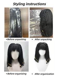 用这款精致的黑色埃及艳后假发释放你内心的埃及女神 - 非常适合主题派对、万圣节和角色扮演活动，配有编织细节和金色装饰 - 自然黑 - 查看 6