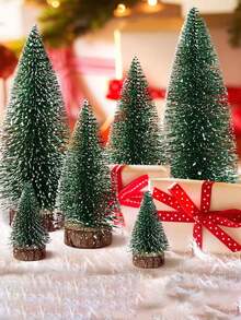 4 Pieces Mini Christmas Tree Bottle Brush Christmas Trees - Small Bottle Brush Trees With Wooden Base, Artificial Small Pine Trees, Miniature Christmas Tree Ornaments For Christmas Party Table Decorations - Multicolor - View 2