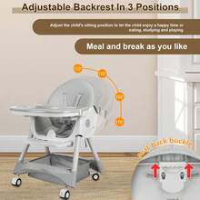 Baby High Chair 3 In 1 Highchair Adjustable Height 3 Positions Rocking Seat Convertible High-Chair Portable RockingChair Foldable Baby Dining Chair With Removable Tray Grey - Grey - View 9