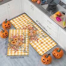 1 Stück Thanksgiving Rustikaler gelber Karomuster & Gänseblümchen Muster Fußmatte, weich rutschfest saugfähig waschbar Küchenmatte, festliche gemütliche Eingangsmatte, rechteckiger Florteppich Feiertags-Heimdekoration für Wohnzimmer, Schlafzimmer, Küche, Waschraum, Badezimmer
