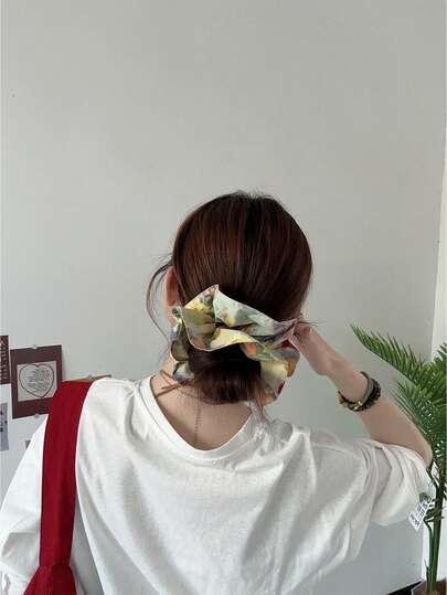 1 pieza Scrunchie con estampado de teñido anudado al estilo de la pintura al óleo del Jardín de Monet, accesorio de pelo elástico con estampado floral fresco para mujer, accesorio de pelo creativo y de moda para uso diario y trayectos, accesorios para el cabello, sujetadores de coleta, ligas para el cabello, scrunchies, cuerda para el cabello, regalo de accesorios de belleza para el hogar de mujer