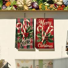 1 set/1 pièce/2 pièces Serviettes de cuisine et gants de vaisselle imprimés de cannes de Noël, convenant à la décoration intérieure des restaurants, cuisines et salles de bain, à la décoration de fête, aux cadeaux de vacances et pouvant également être offerts en cadeaux de Noël