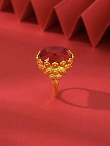 1入長款女戒，由玻璃材質製成，類似紅寶石，開口可調節，奢華性感，適用於派對，求愛，節日禮物