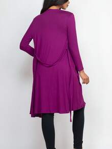 Womens Casual Elegant Long Knitted Cardigan With Shawl Collar And Long Sleeve High Stretch Fabric - 紫色 - 查看 4