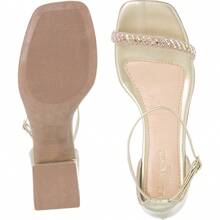 Women's Rhinestone Sandal With Front, Thick Heel, Comfort, Party, Stones - Gold - View 6