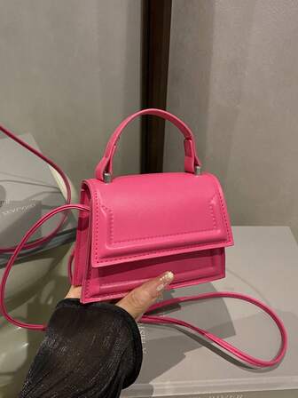 1pc Mini Solid Color Magnetic Flap Small Square Bag, Fashion Minimalist Shoulder Handbag