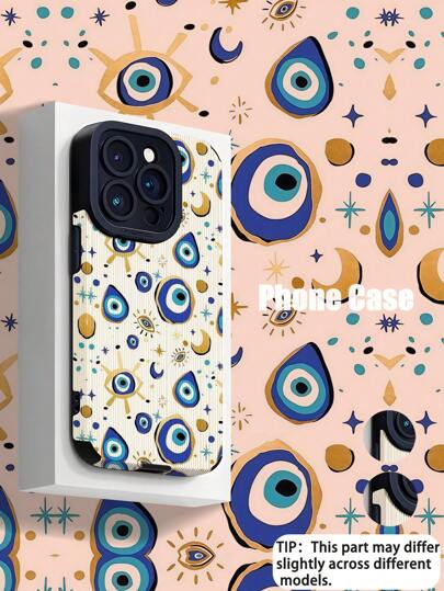 1pc White & Blue Devil's Eye Striped Classic Anti-Drop Soft Leather Phone Case, Compatible With Apple And Waterproof Shockproof Scratch Resistant