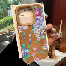 Pintura al óleo azul diseño de patrón de flores lente alta teléfono 13 Pro 16 Plus 15 XS 11 14 12 cuero sintético resistente todo incluido suave - Colores mixtos 1 - Ver 2