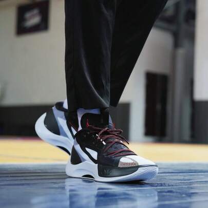 Nike Jordan Zoom Separate PF Doncic Round Toe Lace-Up Fabric & Synthetic Leather TPU Cushioned Non-Slip Durable Supportive Mid-Top AirZoom Basketball Shoes, Men, Black & White