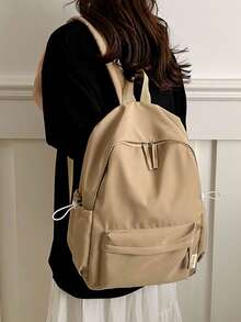 Unisex 28L Backpack 11 Inch Laptop Waterproof Polyester School Backpack With Side Pockets For Men & Women - Khaki - View 2