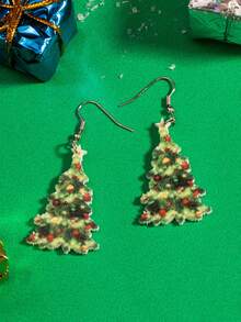 1 Pair Acrylic Candy-Colored Christmas Tree & Colorful Geometric Christmas Tree Earrings, Suitable For Christmas Family Wear