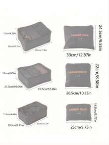 6pcs Travel Luggage Packing Cubes, Suitcase Clothes Storage Bag, Foldable Organizer Bag Shoes Bag Underwear Pouch - Grey - View 2