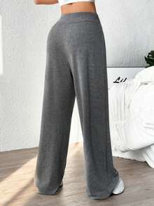 Pantalones deportivos sueltos de color sólido de cuatro estaciones para mujer, pantalones deportivos con cintura ajustable con cordón, pantalones sueltos casuales simples y cómodos, adecuados para el uso diario, modernos y modernos. - Gris - Ver 2