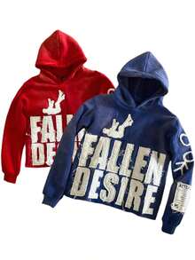 Y2k Embroidered Letter Hoodie Fallen Desire,Vintage Red Oversize Pullover Autumn And Winter Street Casual Sweatshirt Unisex, Back-To-School - Burgundy - View 6
