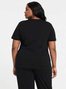 定制加大码圆领宠物纪念T恤，可印制猫狗图案，女士休闲T恤 - 可添加您的照片（自拍/照片/朋友照片/爱人照片/男友照片/情侣logo/男友定制）。您还可以定制带有文字的T恤，以庆祝父亲节和母亲节。 - 黑色 - 查看 2