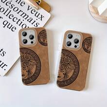 Funda para phone compatible con 16 Pro, 15/14 Plus. Diseño retro de piel sintética de oveja. Diseño artístico moderno en color marrón. Protección premium con acolchado suave, unisex. - Colores mixtos 1 - Ver 4