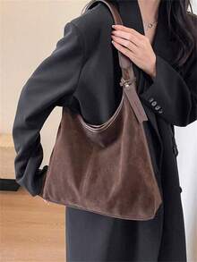 Dedoo 1pc Solid Color New PU Personalized Daily Commute Handbag, Minimalist Tote Bag, Shoulder Bag, Underarm Bag With Modular Envelope Pouch And Coin Purse - Coffee - View 5