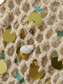 Women's Summer Slim Knit Crop Tops Tie-Up Spaghetti Strap Camisole Y2K V-Neck Split Hem Cutout Sequin Tank Tops For Beach Vacation Boho Streetwear - Màu be - Xem 10