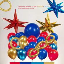 108pcs Red, Blue, Gold Balloon Garland Arch Kit, Chrome Blue Foil Star Burst Balloons, DIY Long Balloons Suitable For Baby Shower, Boy, Girl, Kids, Video Game, Cartoon Hedgehog, Superhero, Gamer Theme Birthday Party Decorations - Blue - View 3