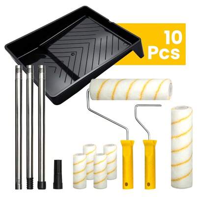 Paint Roller Set 9 Inch 3.9 Inch Painting Rollers And Trays Sets Roller Sets For Painting With Extension Pole For Trim Ceiling Painting Walls Doors