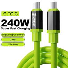 Cable de carga rápida de 240W USB C a Tipo C con simulación digital, carga rápida, cable de carga de goma de silicona líquida, compatible con varios dispositivos con interfaz Tipo C, compatible con iPhone 16/15, compatible con Samsung, compatible con Redmi, compatible con OnePlus - Multicolor - Ver 12
