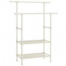Portant à Vêtements Double Barre, Portemanteau, Penderie, Organisateur, en Métal, avec Étagère de Rangement à 2 Niveaux, Charge 70 kg, Montage Facile, Blanc - Blanc - Voir 2