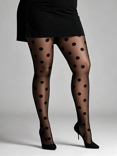 1件女士超薄大波点提花紧身裤，纯色简约修身打底裤，适合日常穿着