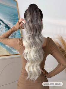 24 Inch Long Wavy Thermoplastic Synthetic Ponytail, Clip-On Ponytail Hair Extension For Daily Use - Brown Ombre - View 3