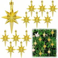 12 Pcs Premium Star Of Bethlehem Christmas Ornaments Set -Shatterproof Plastic Hanging Tree Decorations For Xmas Party, Church & Home Holiday Decor - Gold Glitter Star-Shaped Ornament Collection - Perfect Christmas Alternative, Holiday Gift Decor For Winter Festival, Advent Wreath, Mantel & Window Display - Durable Lightweight Unbreakable Xmas Decor For Indoor Outdoor Use