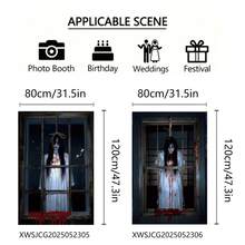 2pcs 2D Flat Halloween Ghost Window Decorations, 80cm*120cm/31.5"*47.3", Bloody Horror Halloween Home Window Decor Flags, Made Of Polyester, Suitable For Indoor And Outdoor Halloween Decorations