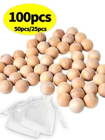 100pcs/50pcs/25pcs Natural Camphor Wood Balls, 1.8cm, In Drawstring Mesh Bag, Insect Repellent, Natural Deodorizer, Anti-Mold, Suitable For Drawers, Storage Boxes, Wardrobe Fragrance, Valentine's Day/Birthday Gift For Girlfriend/Boyfriend