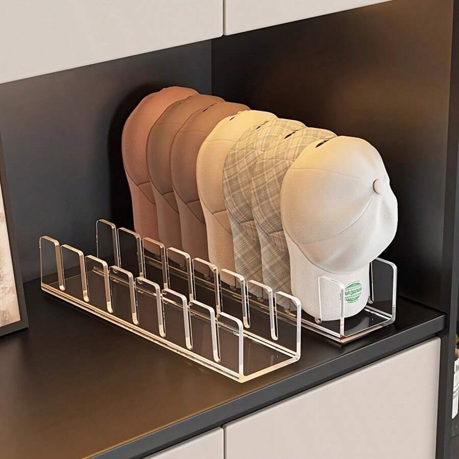 1pc Acrylic Bottle Cap Organizer Rack With Slots, Baseball Cap Display Holder, Bottle Cap Storage Box, Home Organization And Storage Tool For Bedroom, Bathroom, Office, Desk