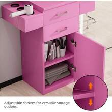 Hombck Salon Station For Hair Stylist, Salon Station With Barber Cabinet, Hair Stations Equipment Hair Dryer Holder, Drawers, Storage Cabinet For Hair Styling, White/ Black/ Pink - 粉色 - 查看 6