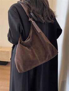 Dedoo 1pc Solid Color New PU Personalized Daily Commute Handbag, Minimalist Tote Bag, Shoulder Bag, Underarm Bag With Modular Envelope Pouch And Coin Purse - Coffee - View 4
