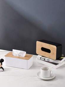 1 Hộp đựng khăn giấy đơn giản, không có khe, làm từ tre và gỗ, hộp đựng khăn giấy sang trọng hình chữ nhật, có màu đen và trắng. - màu đen - Xem 3