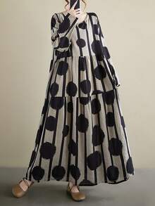 AZAH Bluzki, Jesienna nowość 2025, Luźna sukienka z okrągłym dekoltem i długimi rękawami, Sukienka damska w rozmiarze plate, Luźna sukienka plażowa w stylu boho na wakacje, Sukienka bazowa, Jedna sukienka, Długa sukienka jesienna