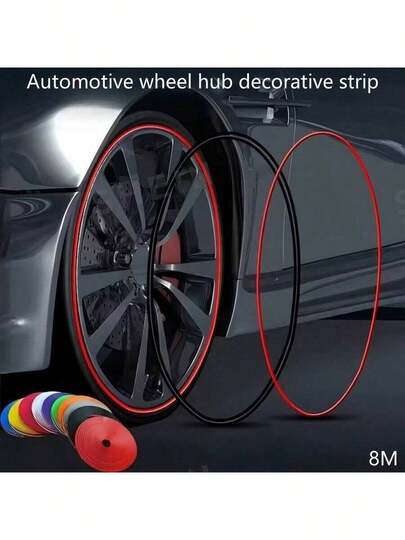 8m Tiras decorativas con estilo de aro de rueda de coche, brillante y mate, diseñadas para proteger los neumáticos y los aros, proporcionando una excelente protección contra arañazos e impactos para las ruedas del coche. Fabricadas con materiales de alta calidad con acabados superficiales brillantes y mates, combinando estética y practicidad.