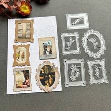 1 Set Vintage Photo Frame Cutting Mold, Carbon Steel Template Scrapbooking Handmade Album Craft, Retro Precise Carbon Steel Stamping Mold Creative Handmade DIY Printing Cutter For Photo Album, Card, Greeting Card Decoration - Silver - View 10