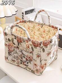 Panier de rangement matelassé à imprimé floral, panier à linge, grande capacité, portable, pliable, panier à goûter, grand panier carré, doux, rustique, chic, pour vêtements sales, essentiels du quotidien pour femmes et filles, panier de rangement pour cosmétiques, jouets, produits de soins de la peau, rangement de maquillage pour femmes, panier de rangement multifonctionnel, organisateur de cosmétiques, décoration d'intérieur, salon, chambre à coucher, salle de bain, convient pour toutes les saisons - Multicolore - Voir 9