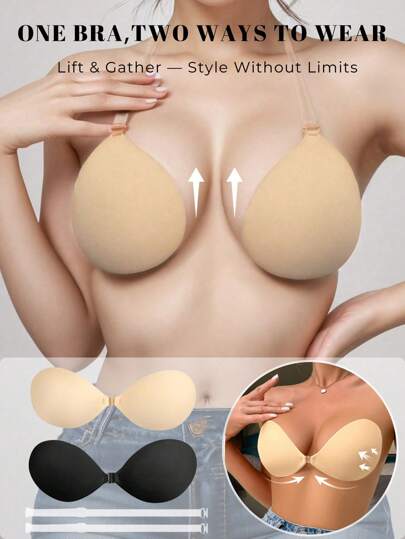 1 szt. Biustonosz push-up dla kobiet z samoprzylepnym biustonoszem, biustonosz podnoszący piersi, niewidoczny biustonosz bez pleców, wielokrotnego użytku silikonowy biustonosz samoprzylepny do sukien ślubnych, sukienek z głębokim dekoltem i stylizacji imprezowej