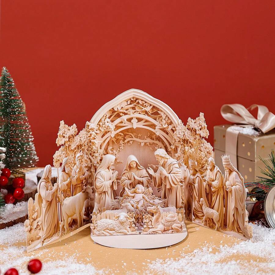 1pc Classic Nativity Of Jesus Scene 3D Greeting Card, Home And Party Atmosphere Decorative Items,Birthday Card, Wedding Gift Card, Surprise Gift For Friends, Gift For Mother, Gift For Parents, Suitable For All Kinds Of Festival, Celebration & Parties