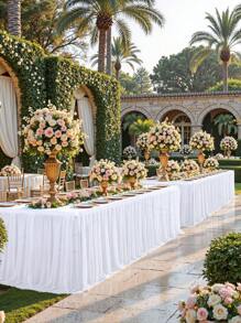 4pcs/1pc Pleated Solid Color Tableskirt, Suitable For Rectangular, Square, Round Tables, Ruffled Tablecloth, Wrinkle-Resistant And Easy To Clean, Applicable For Birthday Cake Table Decor, Banquet And Wedding Party, Bridal Shower, Various Party Celebrations