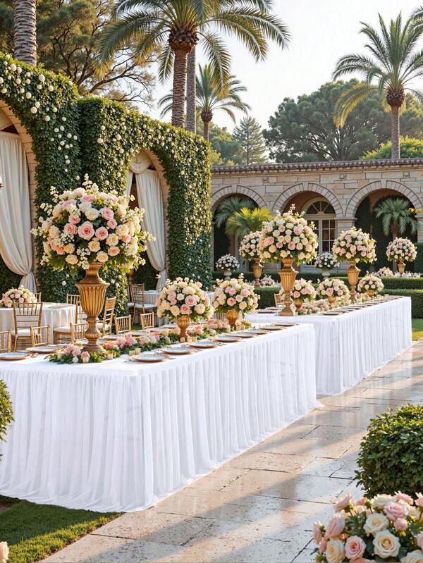 4 Stücke/1 Stück einfarbiger plissierter Tischrock, geeignet für rechteckige, quadratische und runde Tische, gerüschte Tischdecke, knitterresistent und leicht zu reinigen, verwendbar für Geburtstagstorte Tischdekoration, Bankette und Hochzeitsfeiern, Brautparty, verschiedene Partyfeierlichkeiten